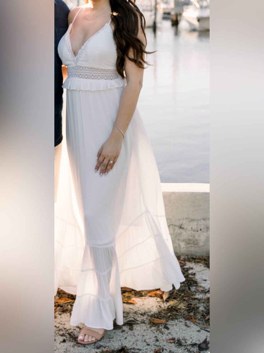 White Maxi Dress with Lace Waistband
